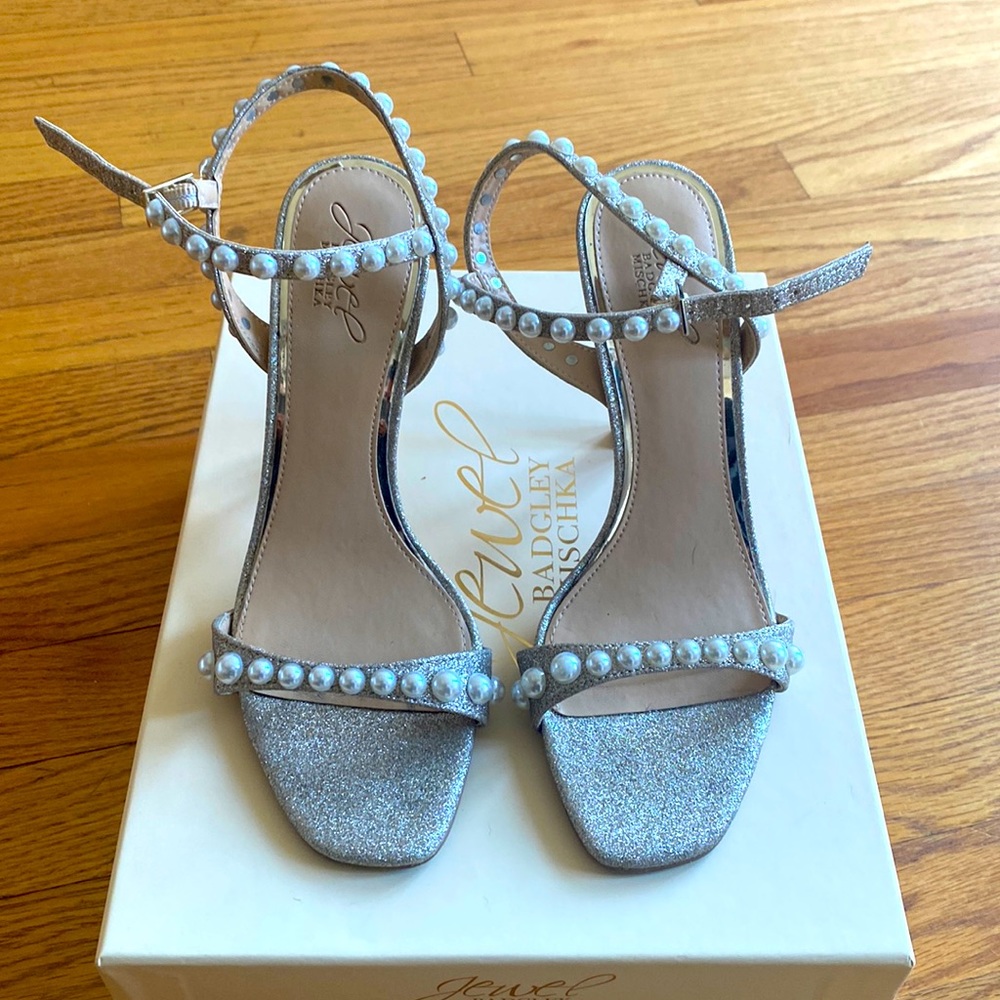 Champagne glitter wedding shoes with pearls